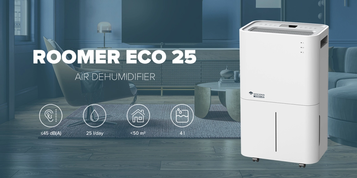 Déshumidificateur compact MyCond Roomer Eco 25 idéal pour une utilisation domestique.