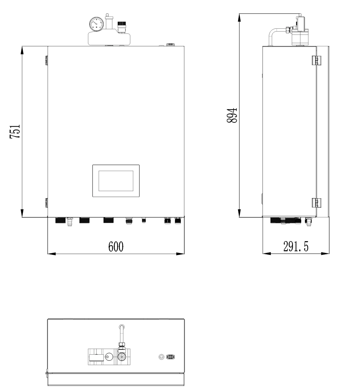 Schéma illustrant les dimensions de lunité intérieure pour les pompes à chaleur MyCond BeeSmart.