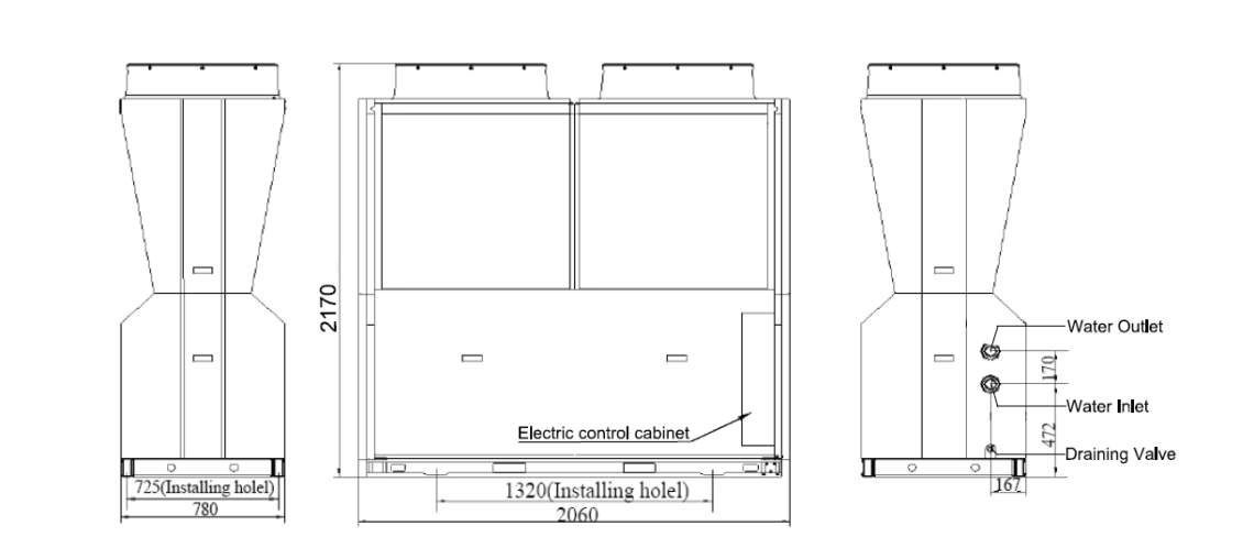 Schéma des dimensions du Mycond Inverter Pro MCU-065YHDD.