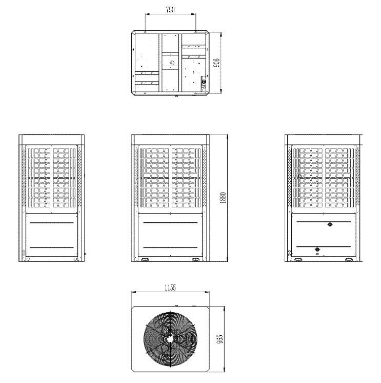 Diagramme MyCond montrant les dimensions des modules dextension MCU-YHP pour le propane.