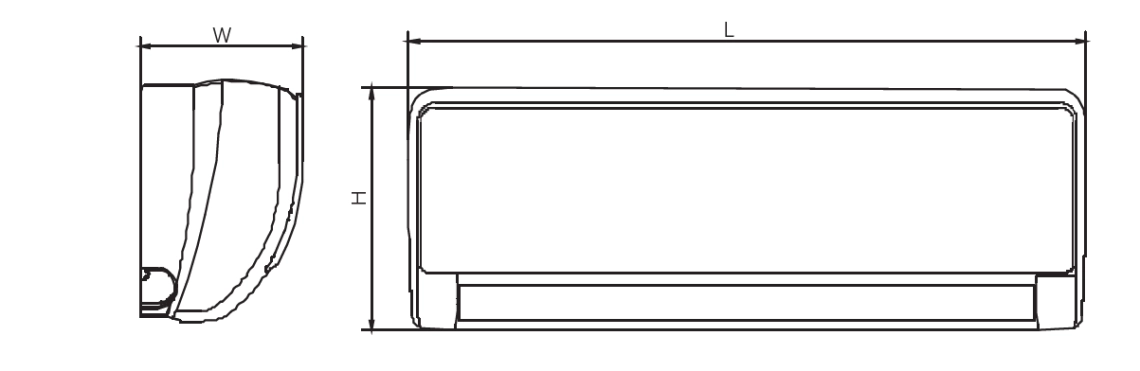 MyCond Diagramme des dimensions des ventilo-convecteurs muraux de la série MHW.