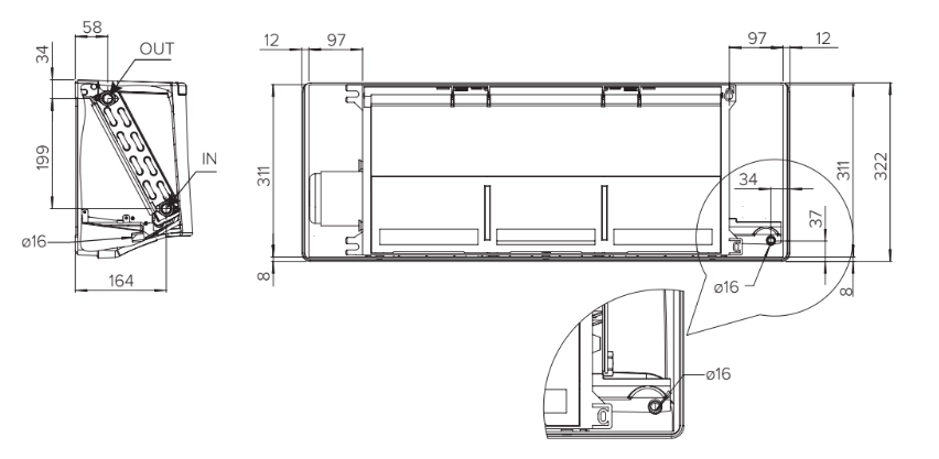 MyCond Dimensions des ventilo-convecteurs muraux de la série FHW.