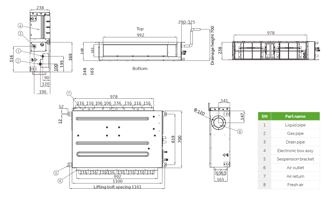 MyCond Medium ESP duct Dimensions totales - 3