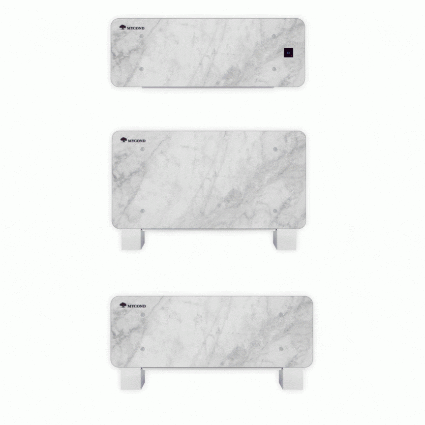 MyCond Silver Glass Low Ventilo-convecteur au sol design avec une finition moderne en verre argenté.