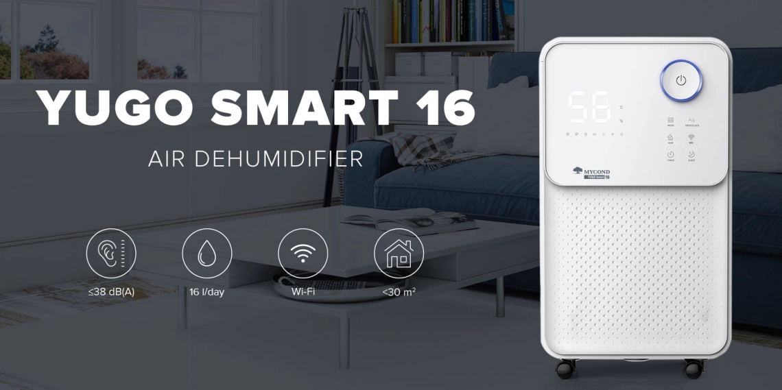 YUGO Smart 16 Déshumidificateur compact à fonctionnement silencieux et haute efficacité.