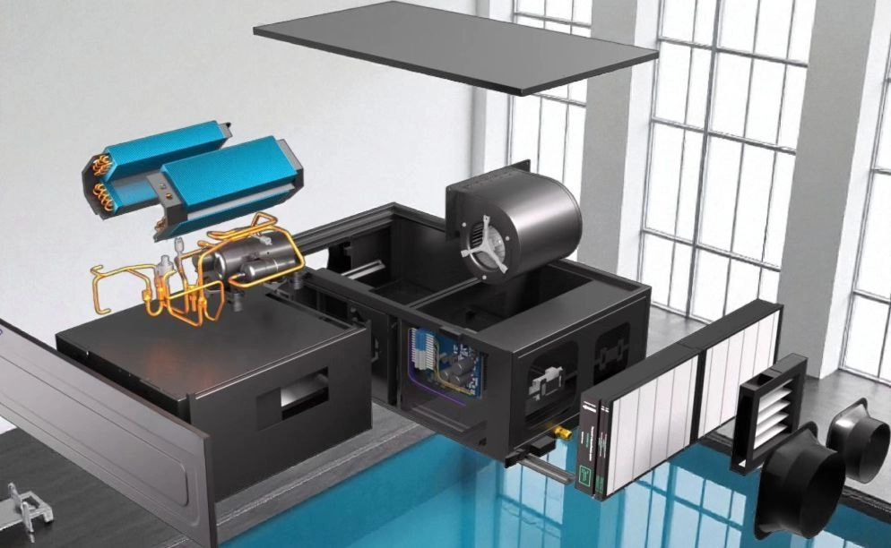 Déshumidificateur de canalisation pour piscines - chauffage de l